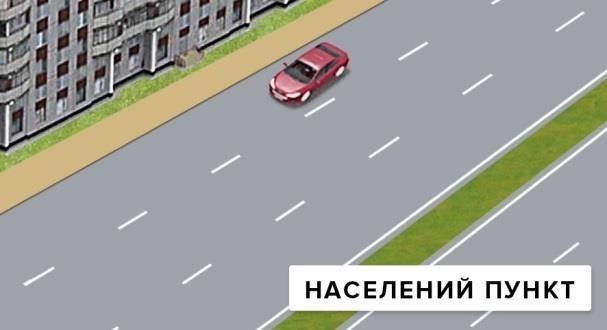 Малюнок до питання 19: З якою максимальною швидкістю дозволено рух на дорогах з розділювальною смугою в населених пунктах?