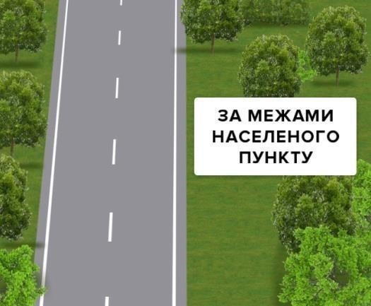 Малюнок до питання 8: Яка максимальна швидкість встановлена для легкових автомобілів на цій дорозі за межами населених пунктів…