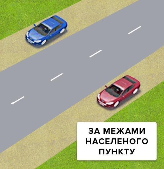 Малюнок до питання 37: Який з водіїв правильно зупинив свій транспортний засіб на дорозі з двостороннім рухом за межами населеного…