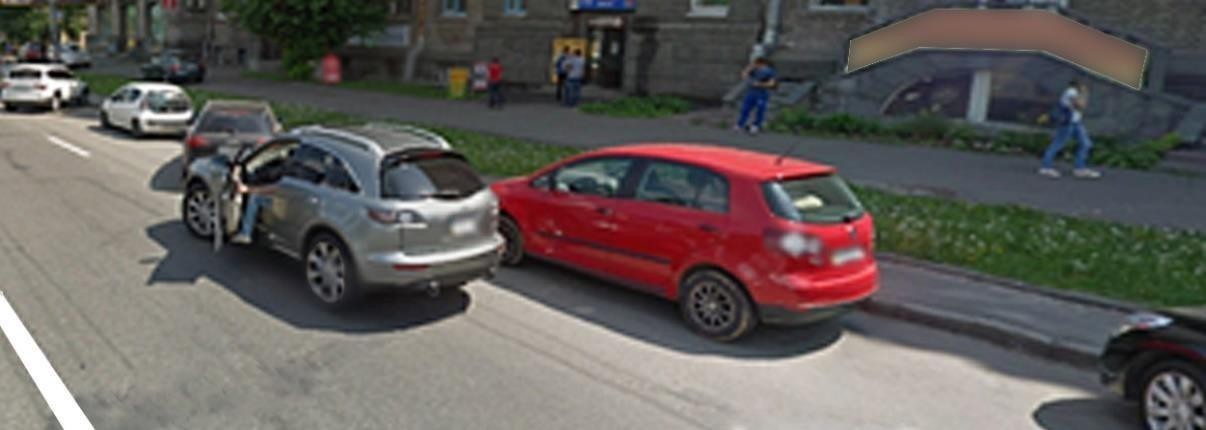 Малюнок до питання 91: Чи дозволено водієві сірого автомобіля зупинитись у цьому місці?