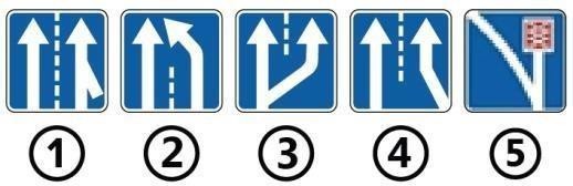 Малюнок до питання 143: Який із зображених дорожніх знаків інформує про те, що додаткова смуга руху прилягає до основної смуги руху…