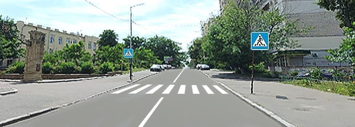 Малюнок до питання 165: Ви наближаєтесь до пішохідного переходу, на підходах до якого та безпосередньо на ньому немає пішоходів. Чи…